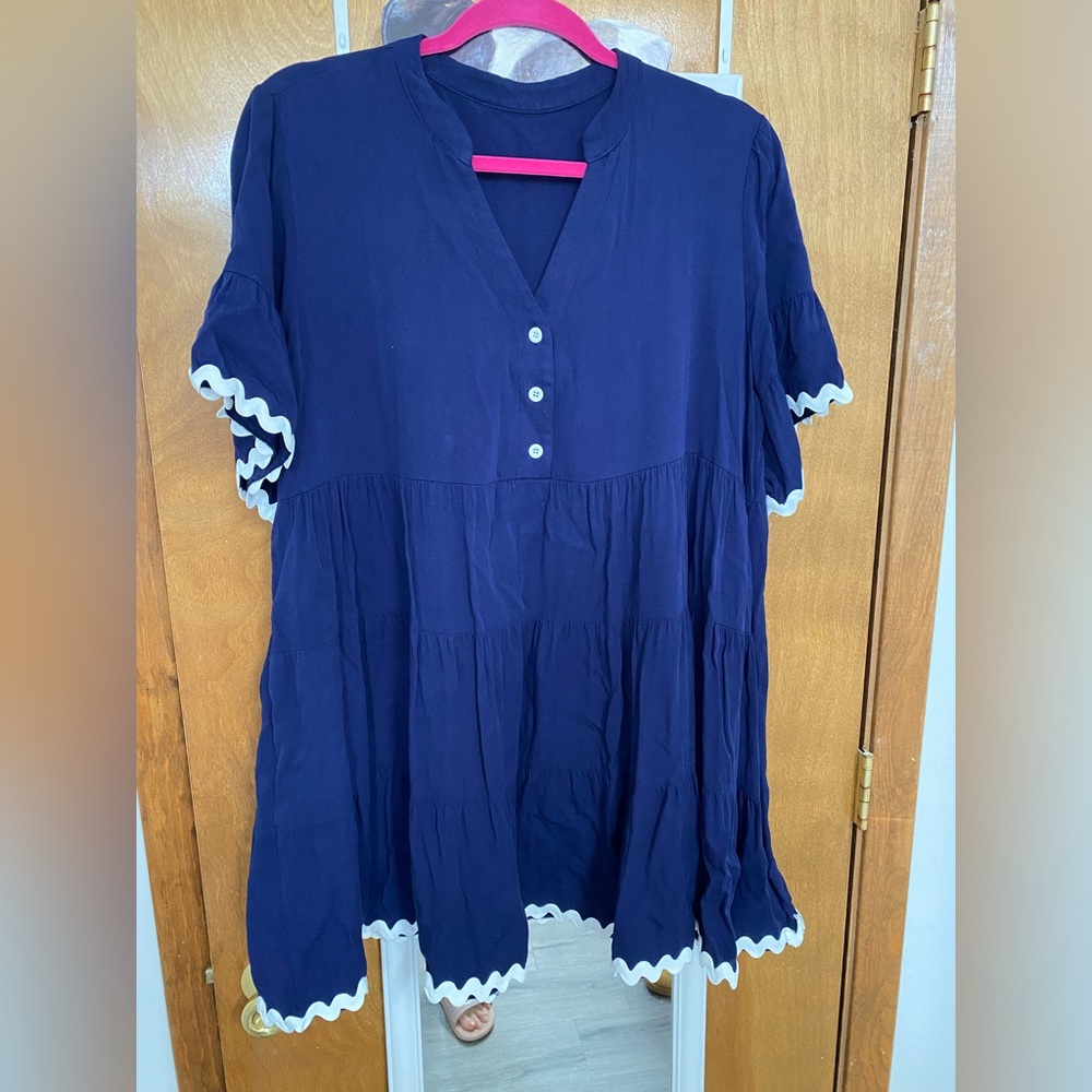 SHEIN Navy Blue Mini Dress with White Ric Rac Accents